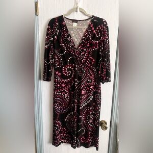 Ashli Couture Black & Pink Paisley Faux Wrap Midi Dress | XL